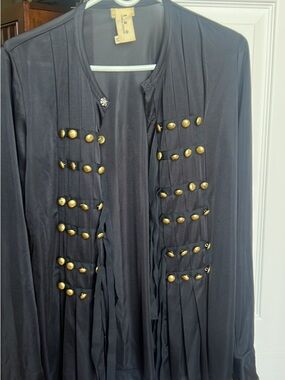 Black Button-Embellished Long Cardigan with Gold Accents